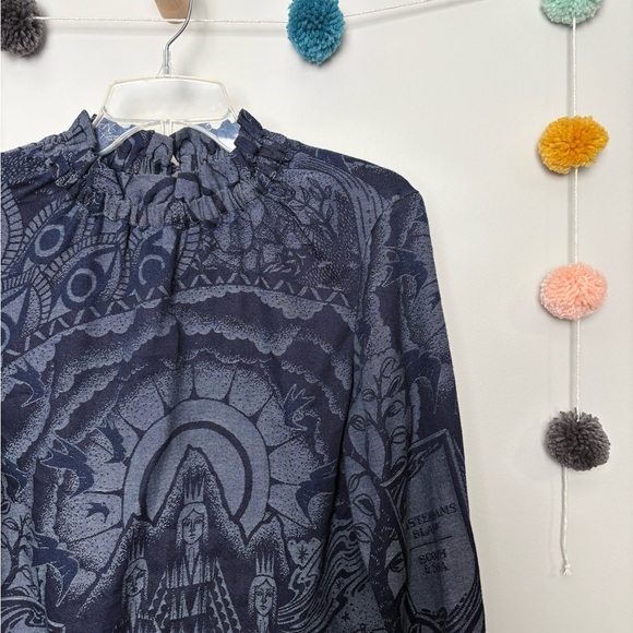 Scotch & Soda Blue Cosmic Graphic Fitted Button Shirt Blouse - Picture 8 of 12